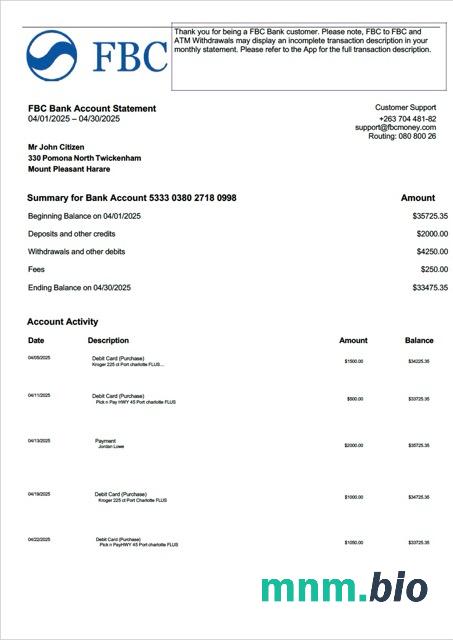 Wyciąg bankowy Zimbabwe Ecobank, 4 Strony 2